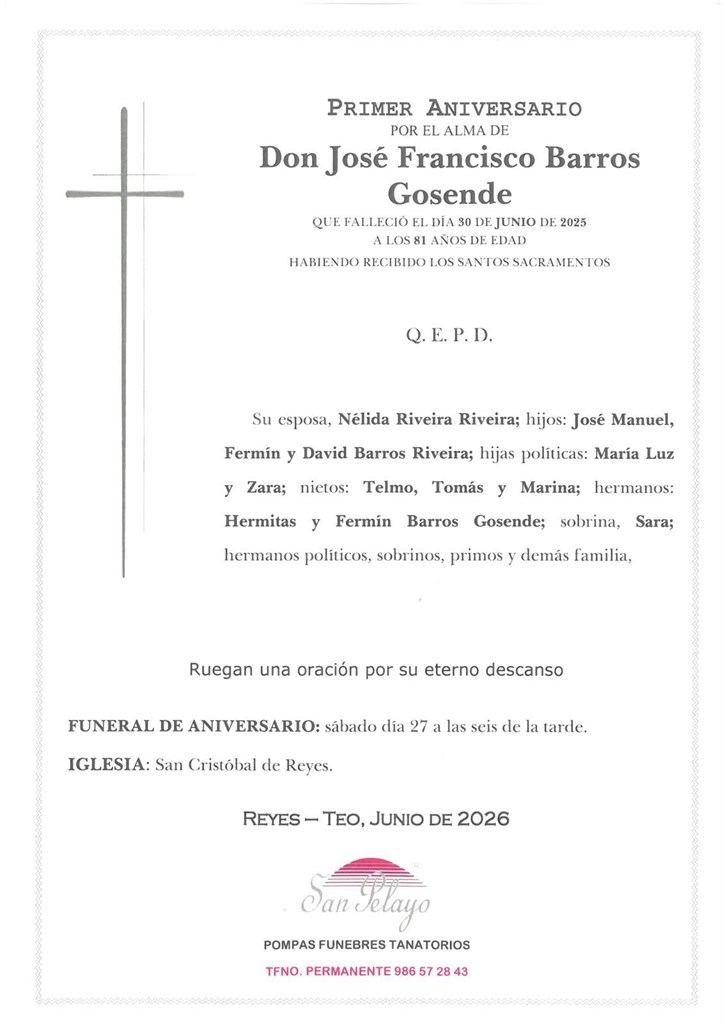 ANIV. JOSÉ FRANCISCO BARROS GOSENDE 27/06/2026