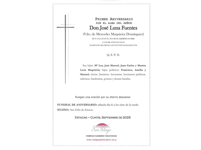 ANIV: JOSÉ LUNA FUENTES 06/09/2025