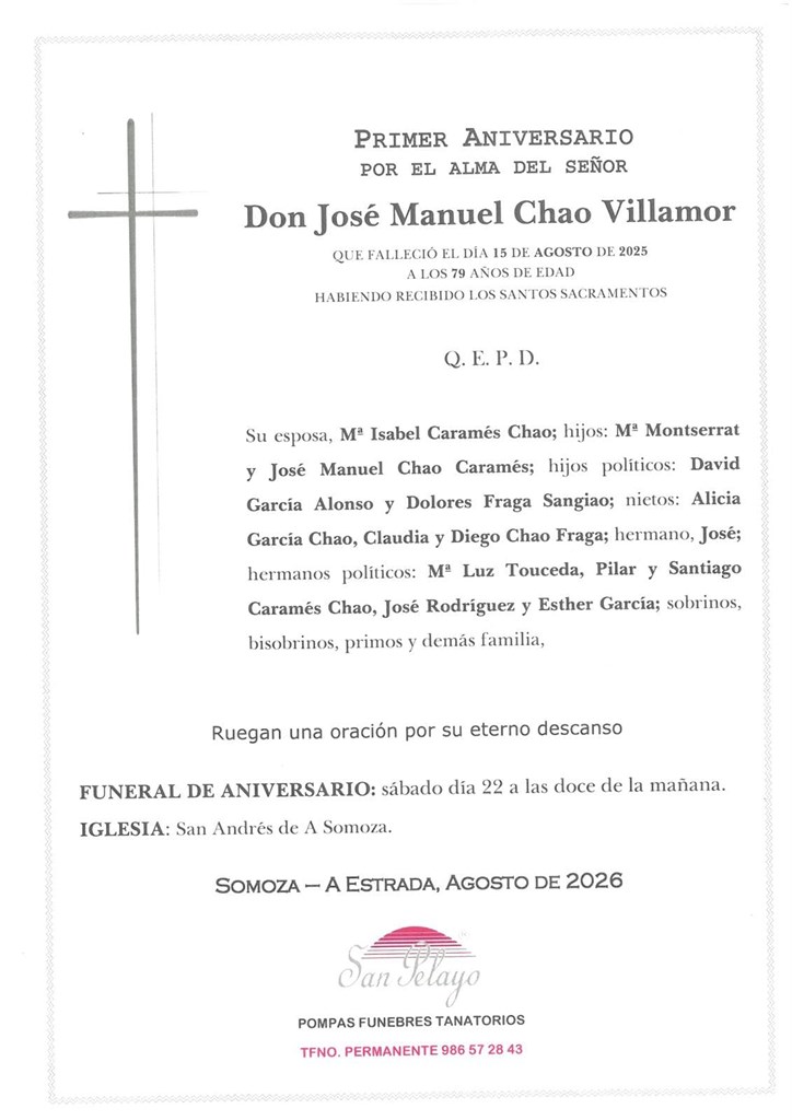 ANIV. JOSE MANUEL CHAO VILLAMOR 22/08/2026