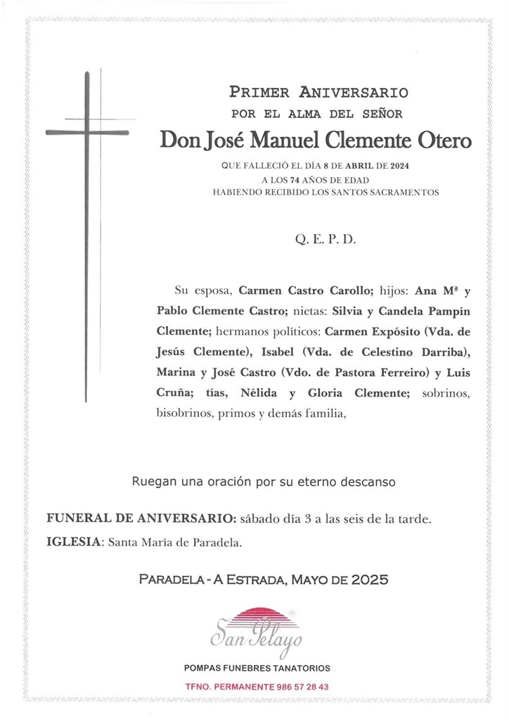 ANIV. JOSÉ MANUEL CLEMENTE OTERO 3/05/2025