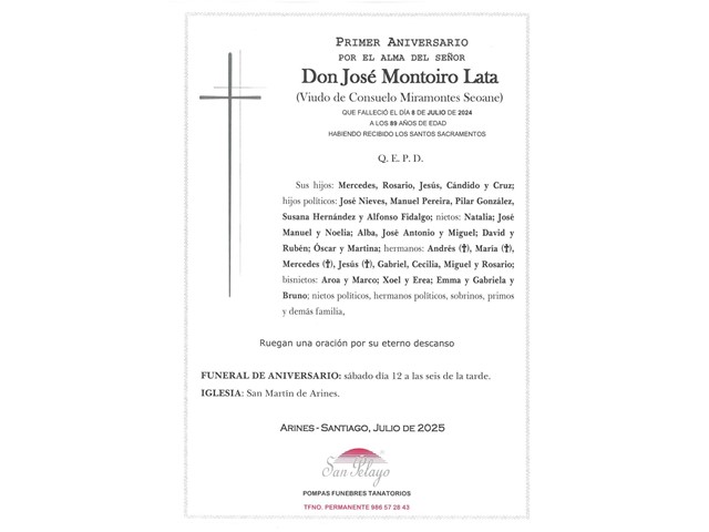 ANIV: JOSE MONTOIRO LATA 12/07/2025