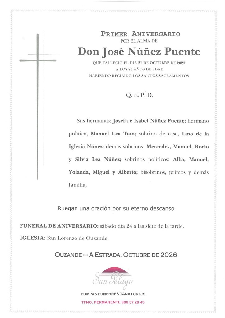 ANIV: JOSÉ NÚÑEZ PUENTE 24/10/2026