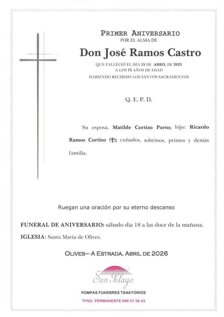 ANIV: JOSÉ RAMOS CASTRO 18/04/2026