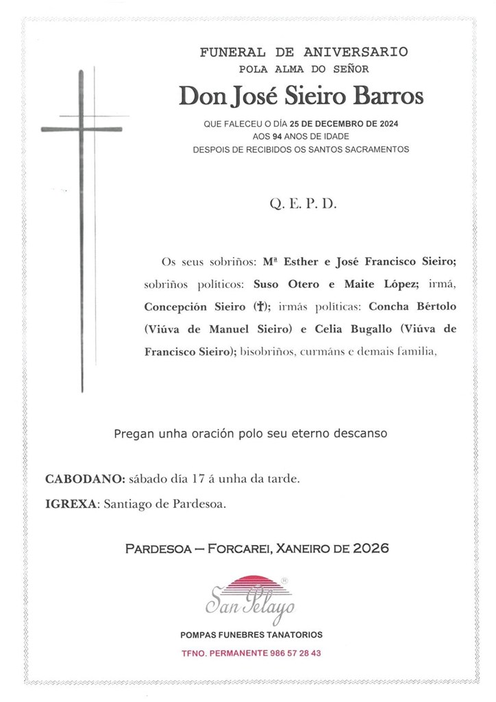 ANIV. JOSE SIEIRO BARROS 17/1/2026
