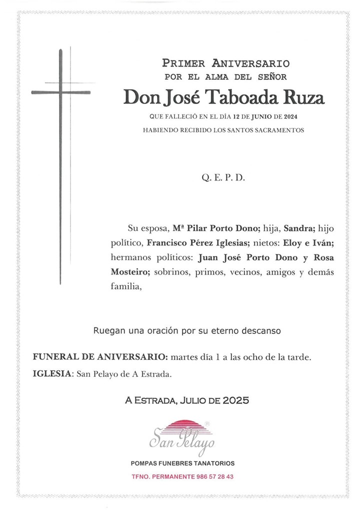 ANIV: JOSE TABOADA RUZA 01/07/2025