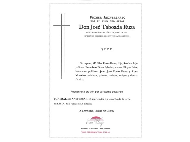 ANIV: JOSE TABOADA RUZA 01/07/2025