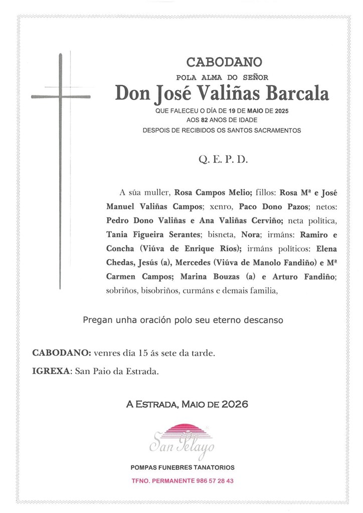 ANIV: JOSÉ VALIÑAS BARCALA 15/05/2026