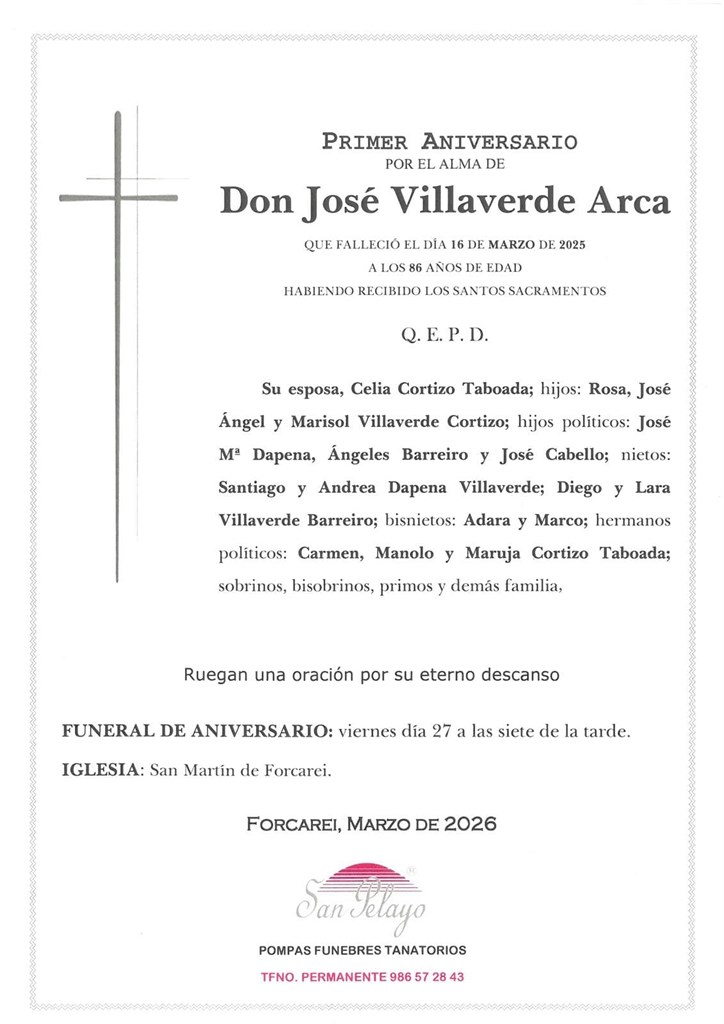 ANIV. JOSE VILLAVERDE ARCA 27/03/2026