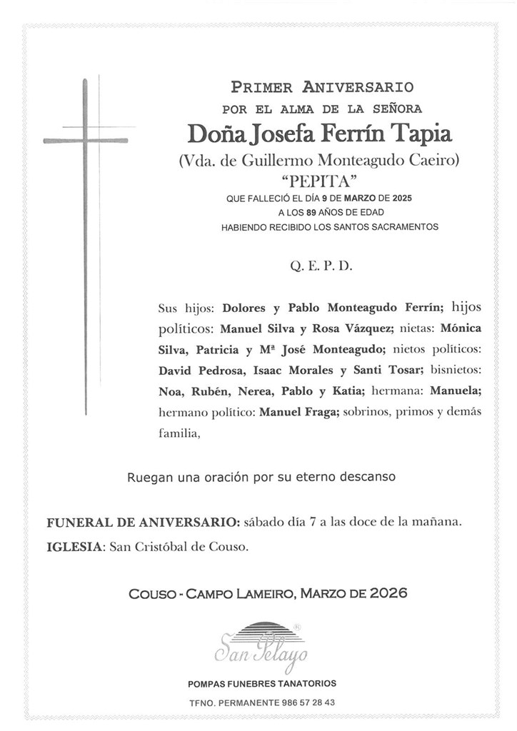 ANIV. JOSEFA FERRIN TAPIA 7/03/2026
