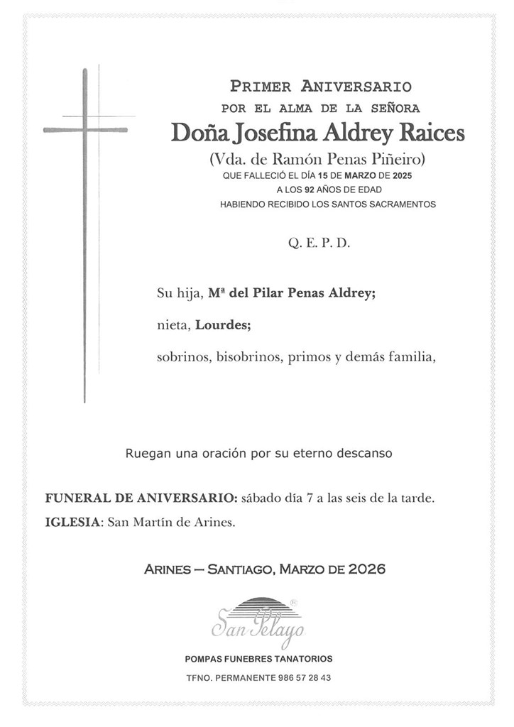 ANIV. JOSEFINA ALDREY RAICES 7/03/2026