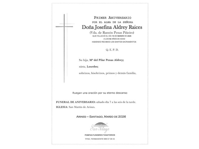 ANIV. JOSEFINA ALDREY RAICES 7/03/2026