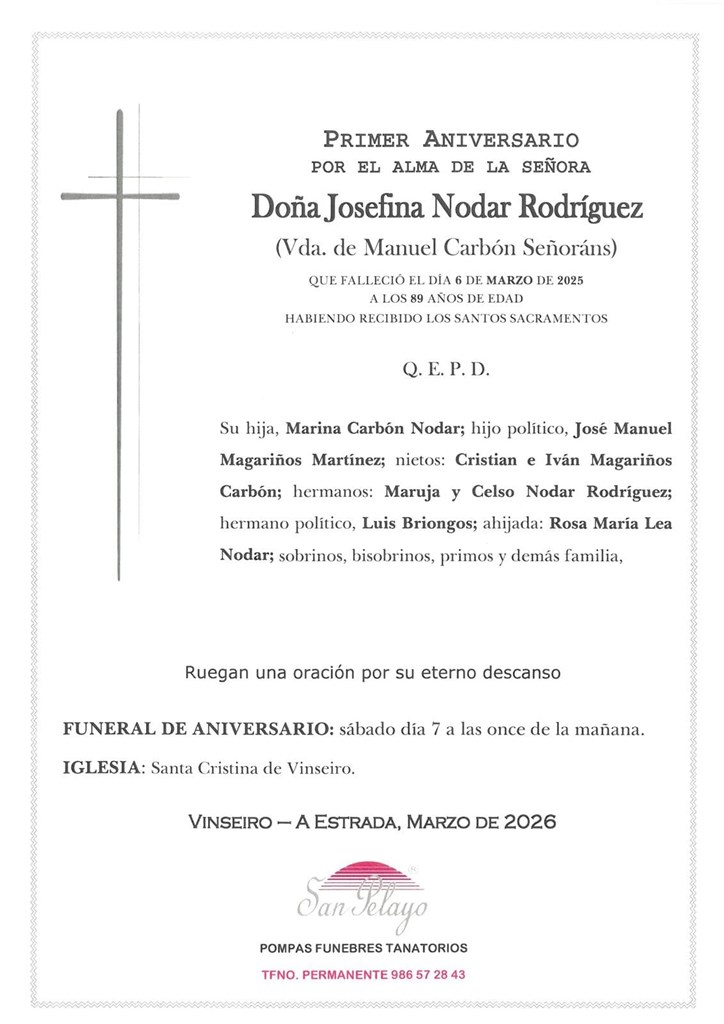 ANIV. JOSEFINA NODAR RODRIGUEZ 7/03/2026