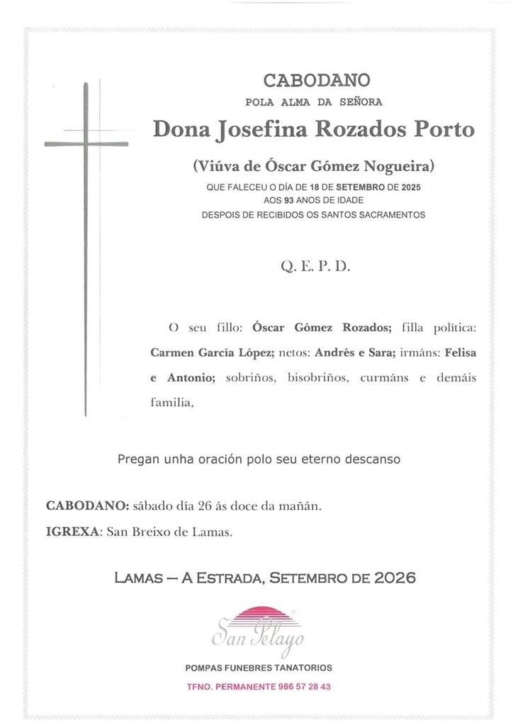 ANIV.  JOSEFINA ROZADOS PORTO   26/09/2026