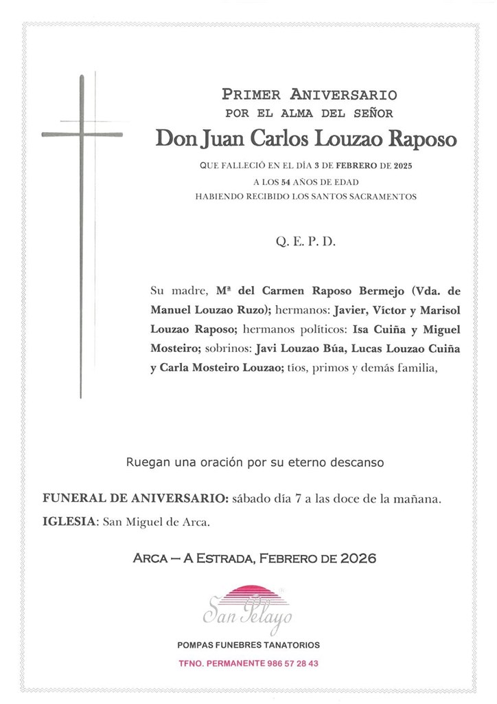 ANIV: JUAN CARLOS LOUZAO RAPOSO 07/02/2026