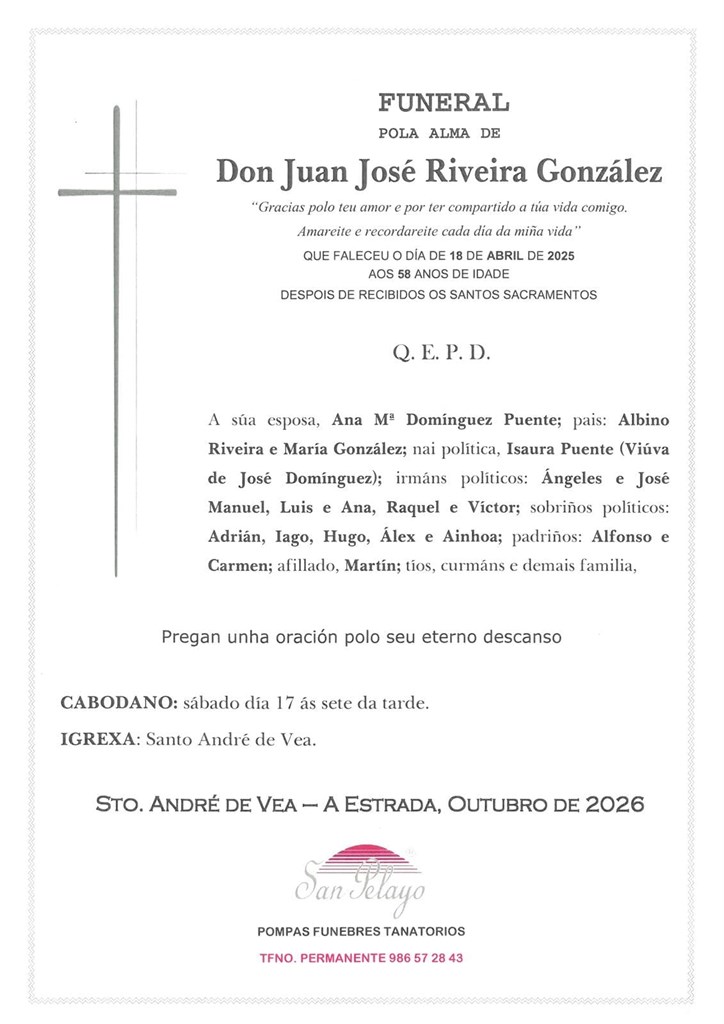 ANIV. JUAN JOSE RIVEIRA GONZALEZ 17/10/2026