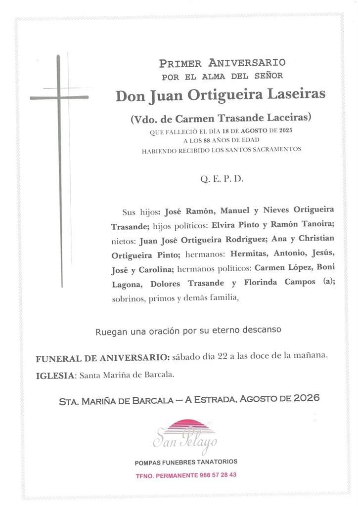 ANIV. JUAN ORTIGUEIRA LASEIRAS 22/08/2026