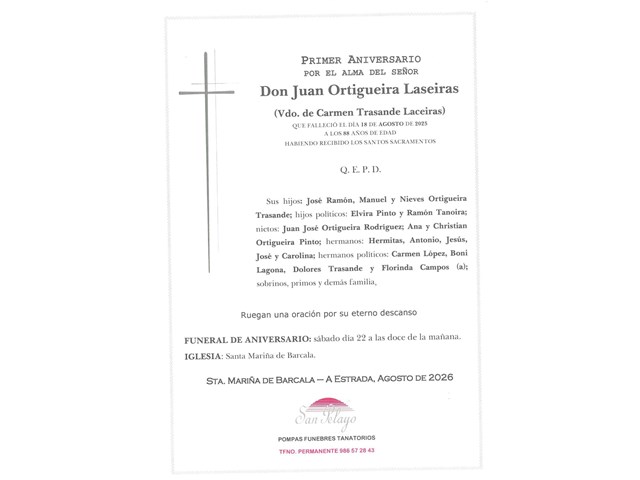 ANIV. JUAN ORTIGUEIRA LASEIRAS 22/08/2026