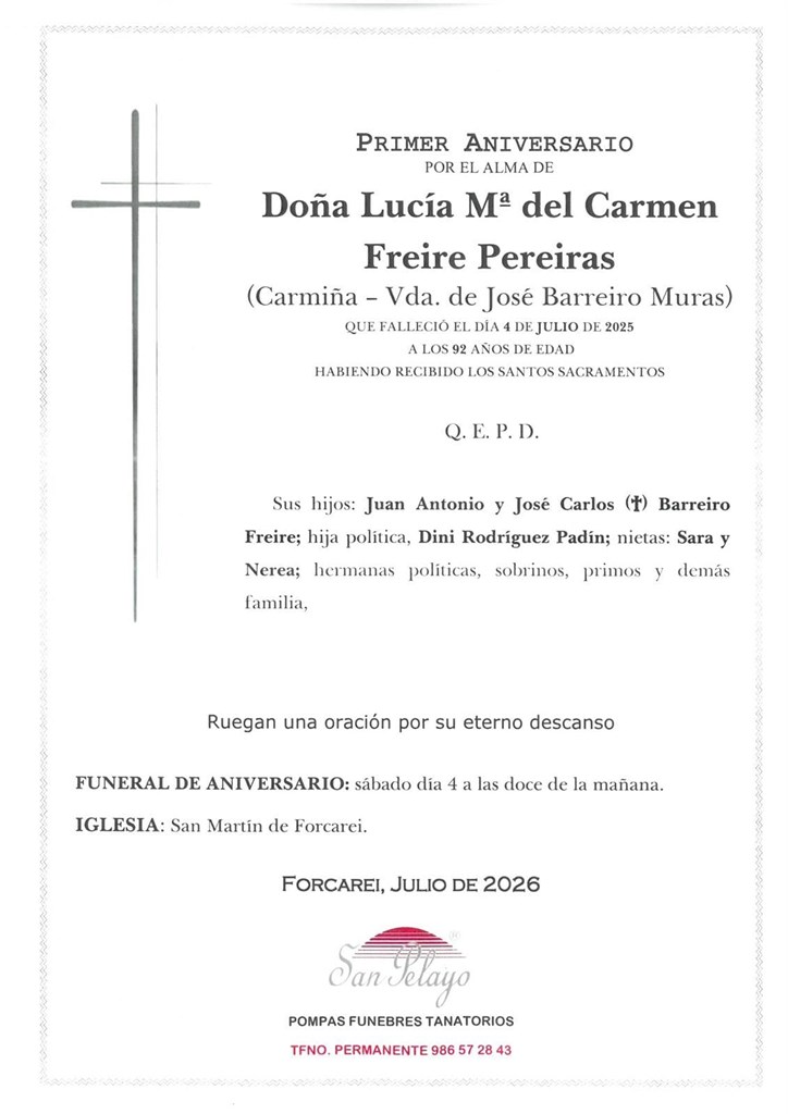 ANIV: LUCÍA Mª DEL CARMEN FREIRE PEREIRAS 04/07/2026