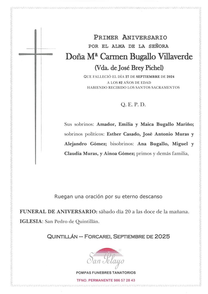ANIV. Mª CARMEN BUGALLO VILLAVERDE 20/09/2025