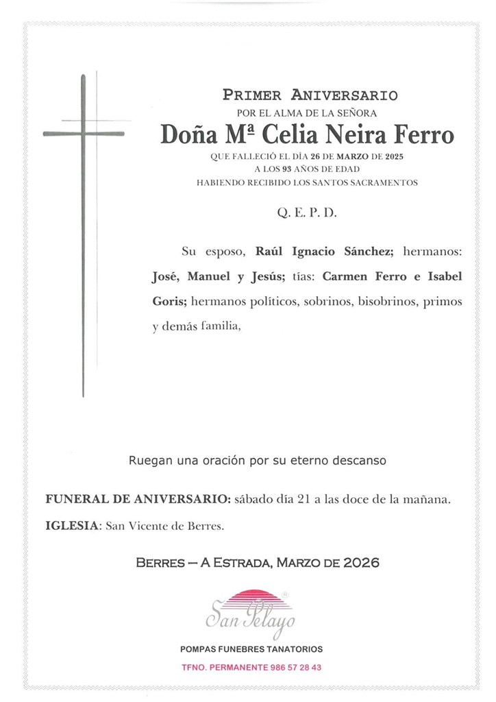 ANIV.  Mª CELIA NEIRA FERRO    21/03/2026