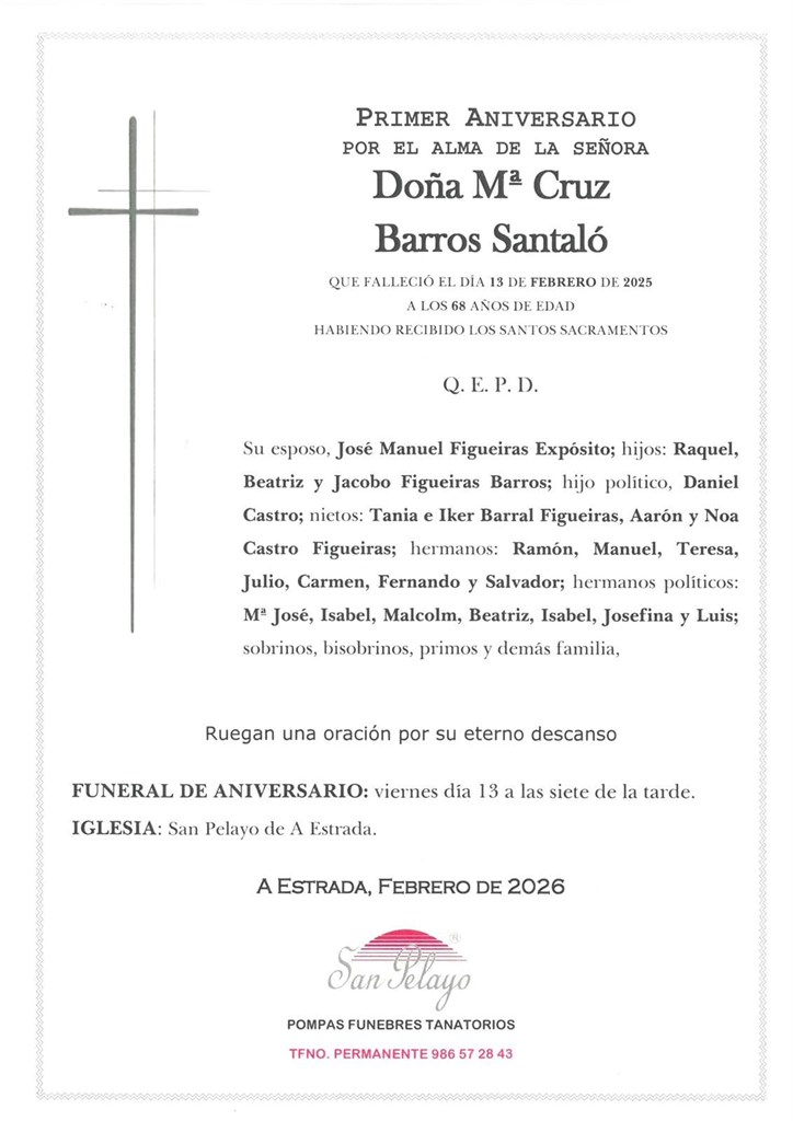 ANIV. Mª CRUZ BARROS SANTALO 13/02/2026