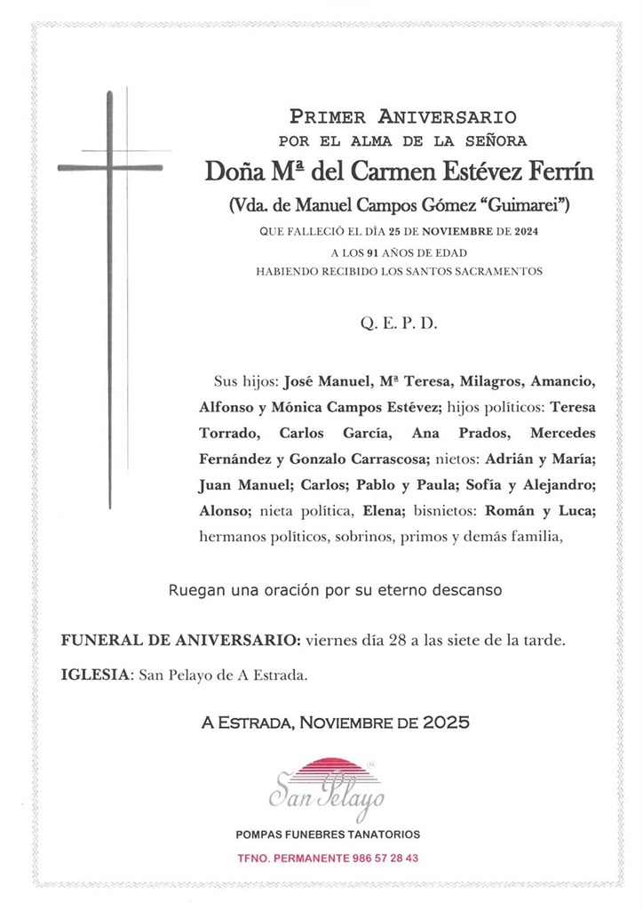 ANIV. Mª DEL CARMEN ESTEVEZ FERRIN 28/11/2025