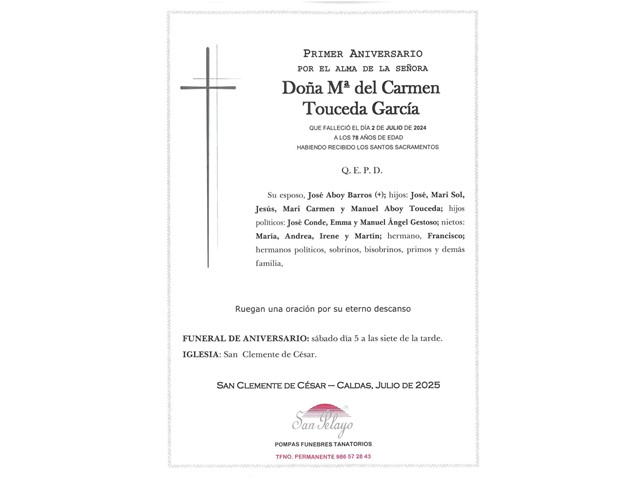 ANIV: Mª DEL CARMEN TOUCEDA GARCÍA 05/07/2025