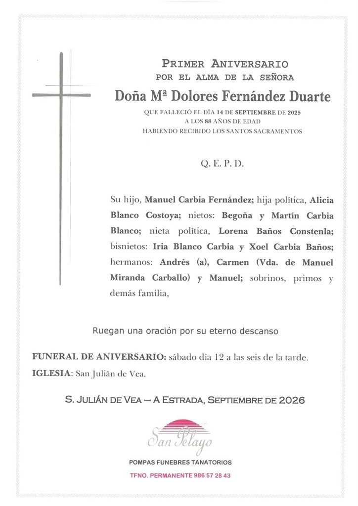 ANIV. Mª DOLORES  FERNANDEZ DUARTE 12/09/2026