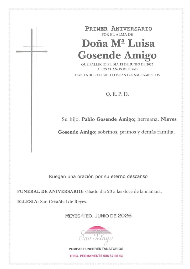 ANIV. Mª LUISA GOSENDE AMIGO 20/06/2026
