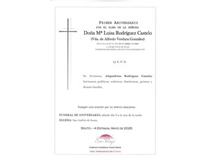 ANIV. Mª LUISA RODRIGUEZ CASTELO 3/05/2025