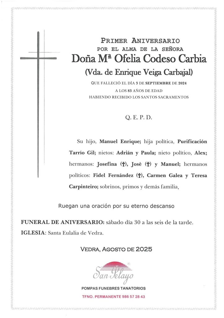 ANIV. Mª OFELIA CODESO CARBIA 30/08/2025