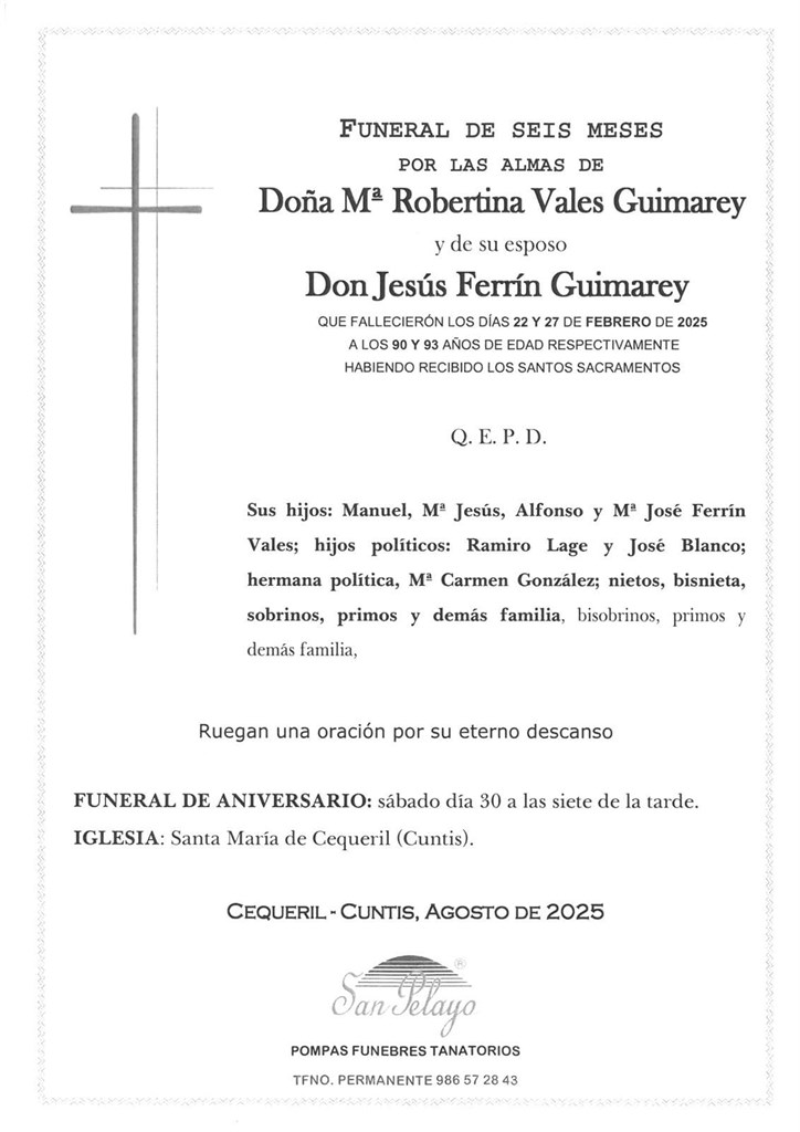 ANIV. Mª ROBERTINA VALES Y JESUS FERRIN 30/08/2025