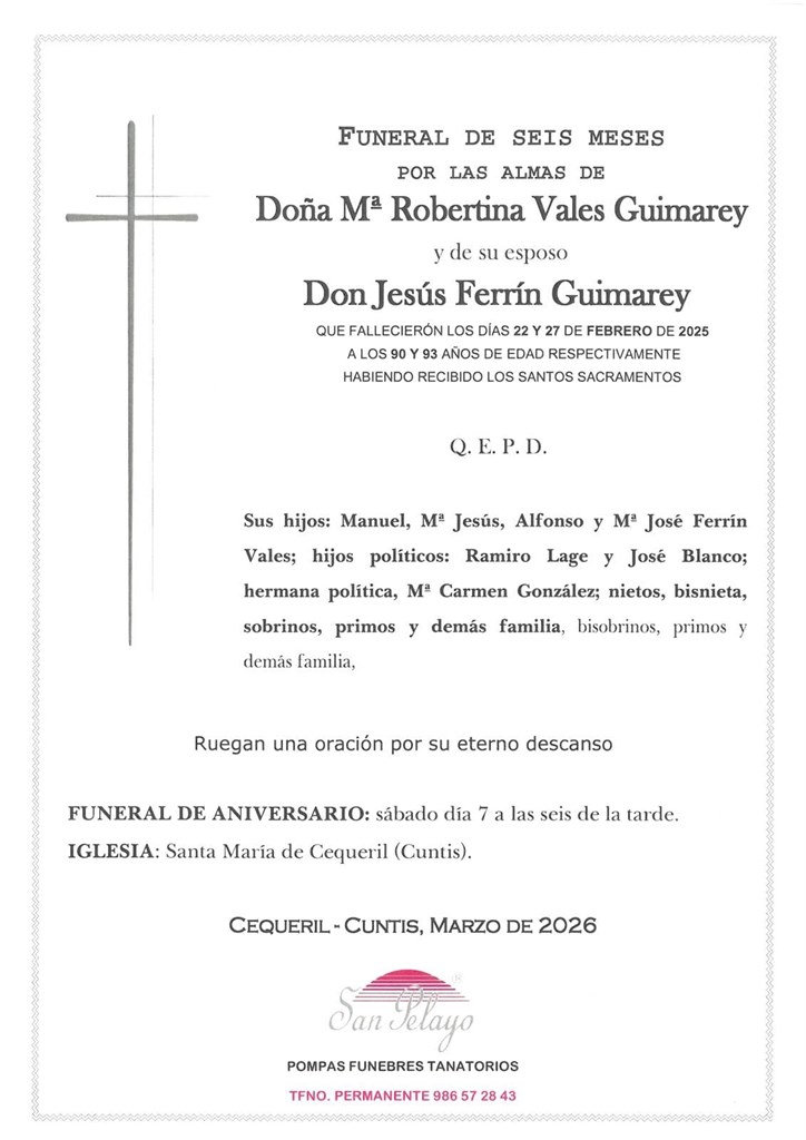 ANIV. Mª ROBERTINA VALES Y JESUS FERRIN 7/3/2026