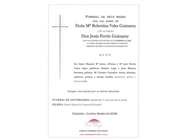 ANIV. Mª ROBERTINA VALES Y JESUS FERRIN 7/3/2026