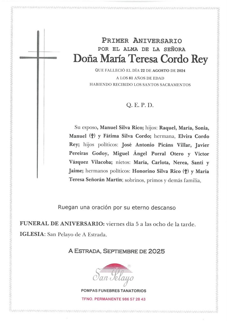 ANIV: Mª TERESA CORDO REY 05/09/2025