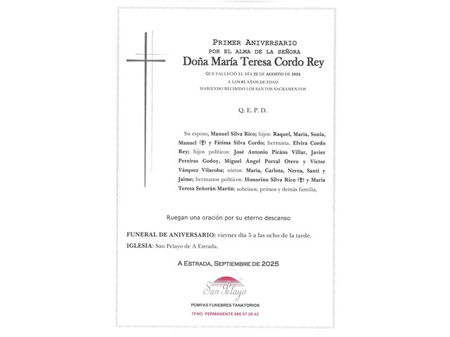 ANIV: Mª TERESA CORDO REY 05/09/2025
