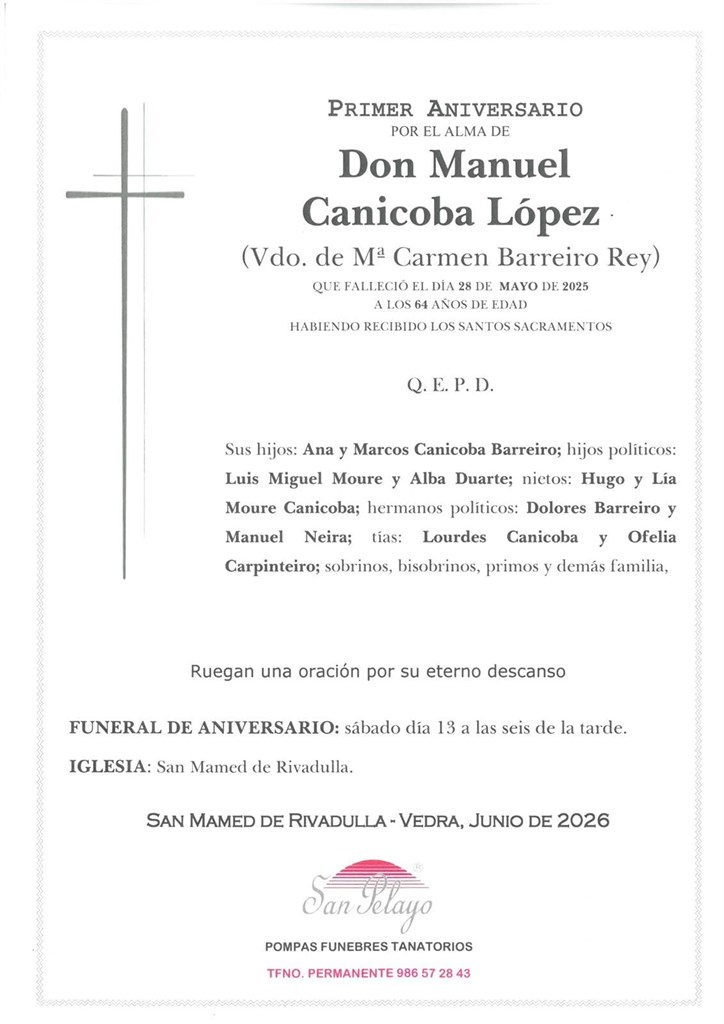 ANIV: MANUEL CANICOBA LÓPEZ 13/06/2026