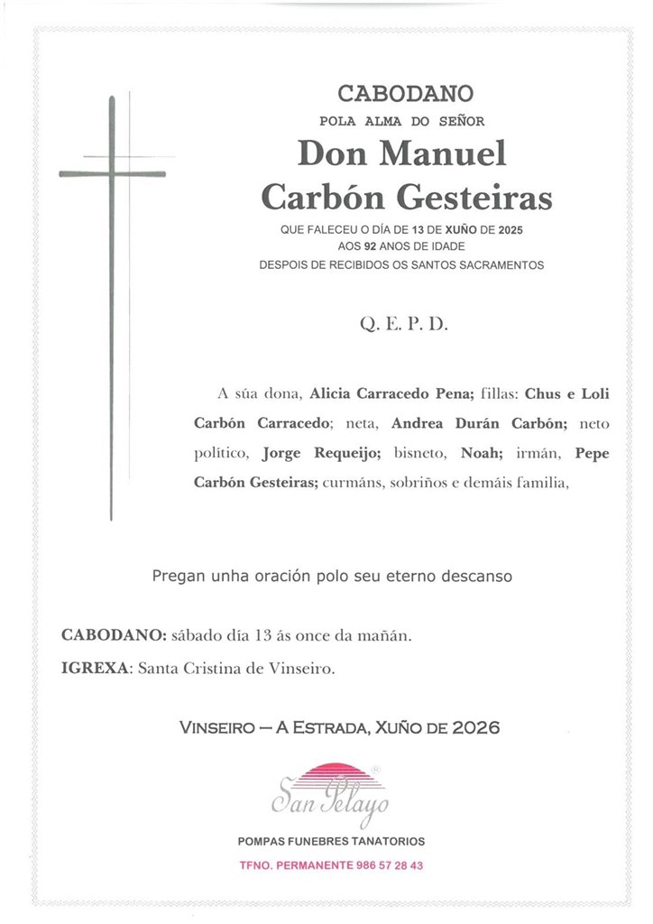 ANIV: MANUEL CARBÓN GESTEIRAS 13/06/2026