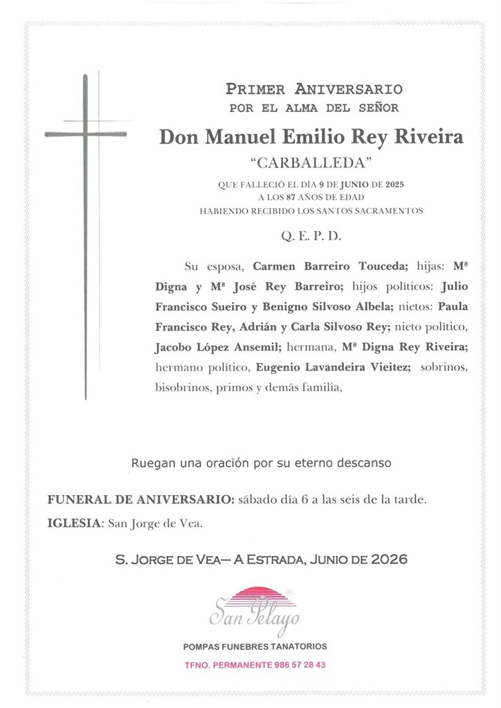 ANIV: MANUEL EMILIO REY RIVEIRA 06/06/26