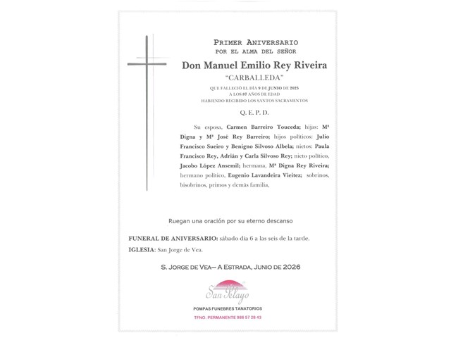 ANIV: MANUEL EMILIO REY RIVEIRA 06/06/26