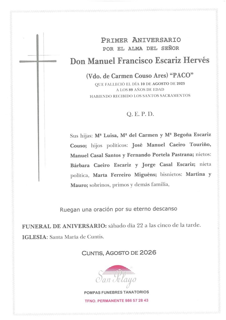 ANIV. MANUEL FRANCISCO ESCARIZ HERVES 22/08/2026