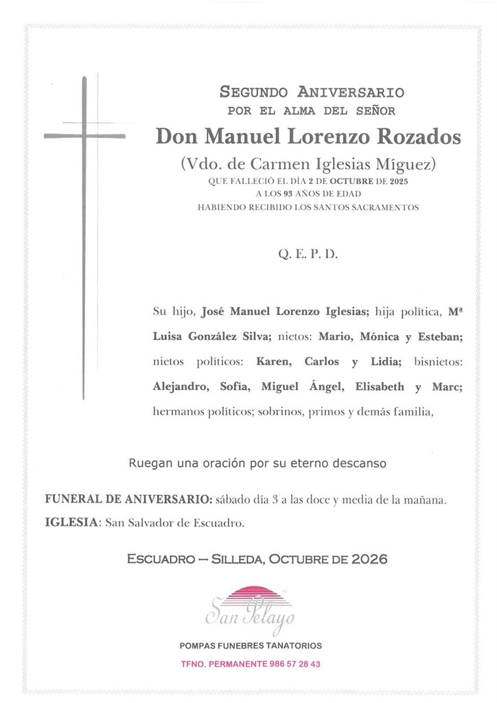 ANIV: MANUEL LORENZO ROZADOS 03/10/2026