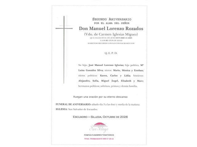 ANIV: MANUEL LORENZO ROZADOS 03/10/2026