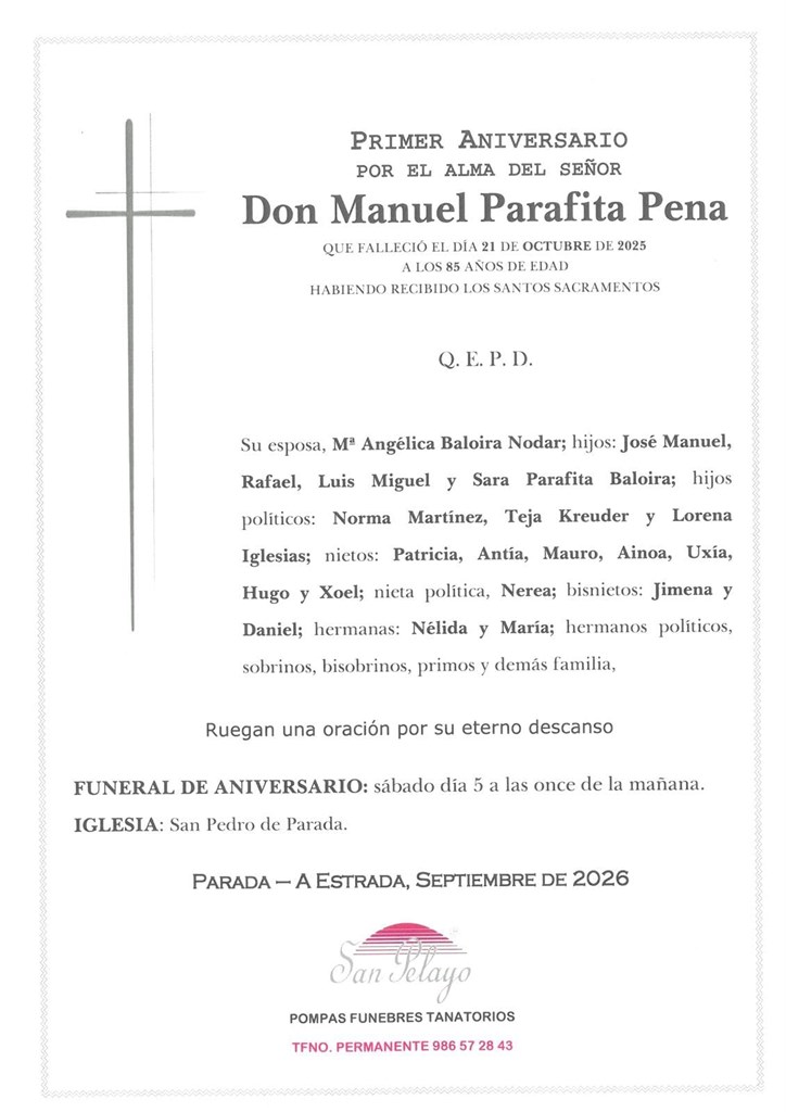 ANIV. MANUEL PARAFITA PENA 5/09/2026