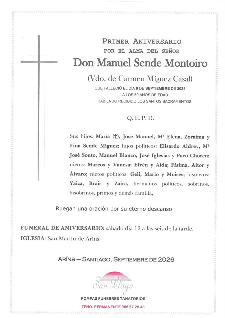 ANIV. MANUEL SENDE MONTOIRO 12/09/2026