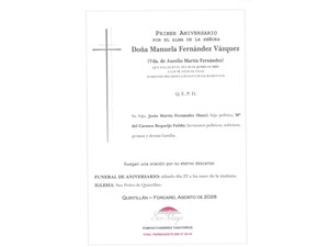 ANIV. MANUELA FERNÁNDEZ VÁZQUEZ 22/08/2026