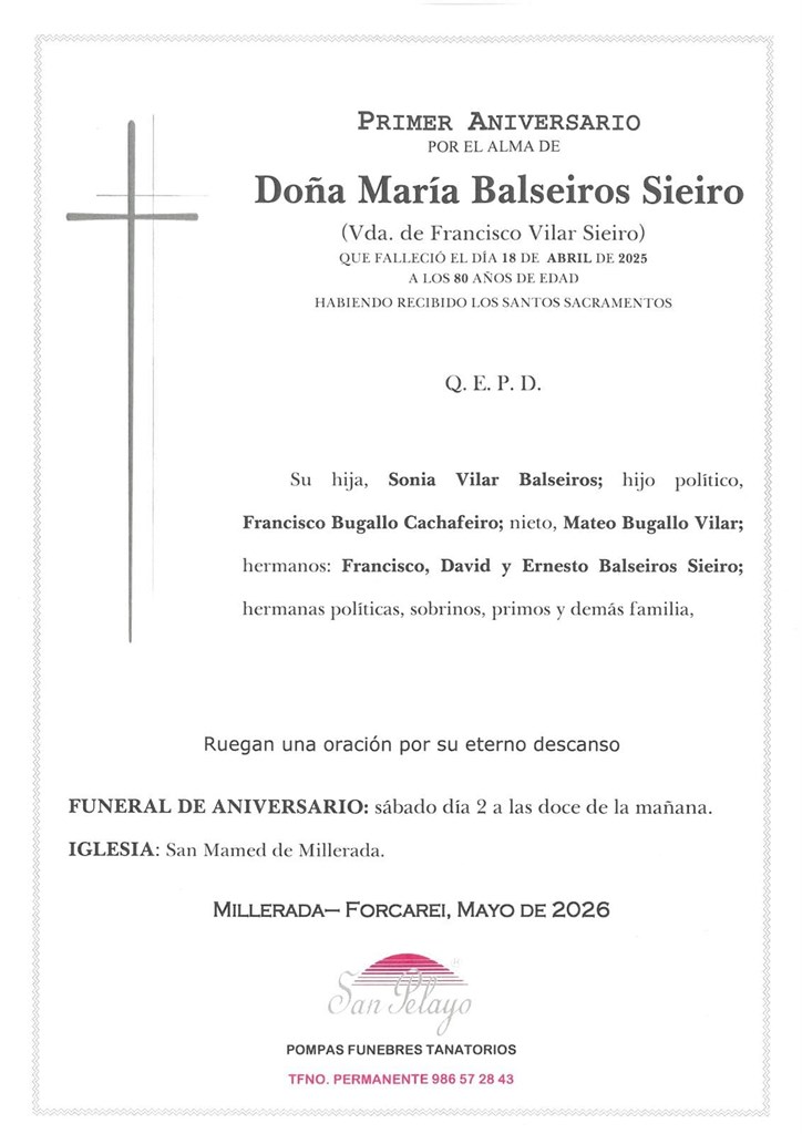 ANIV. MARIA BALSEIROS SIEIRO 2/05/2026