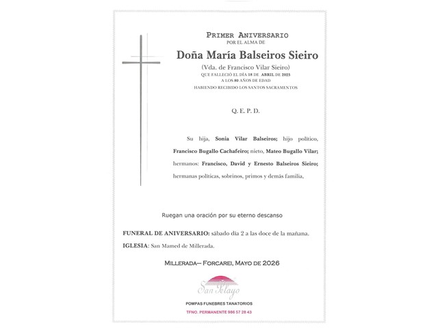 ANIV. MARIA BALSEIROS SIEIRO 2/05/2026