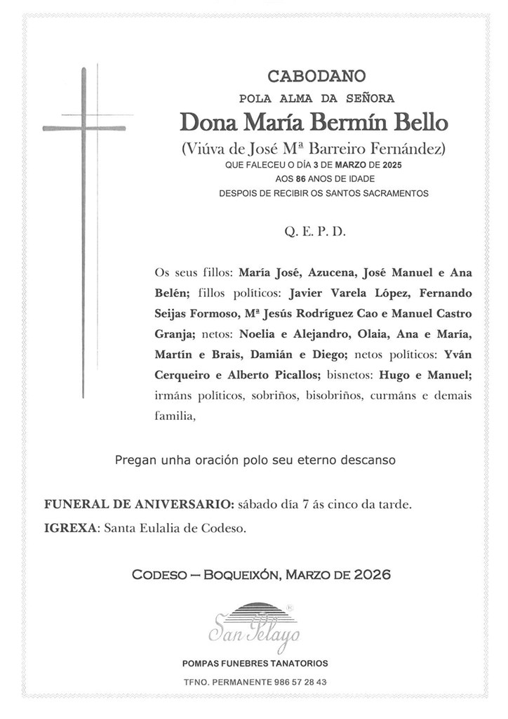 ANIV. MARIA BERMIN BELLO 7/03/2026