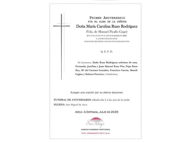 ANIV: MARIA CAROLINA RUZO RODRÍGUEZ 05/07/2025